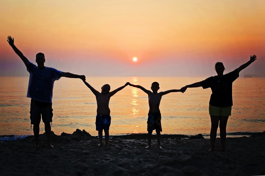 family portrait on sunset time