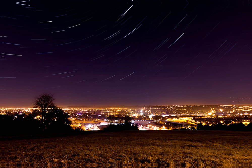 star trails landscape at night